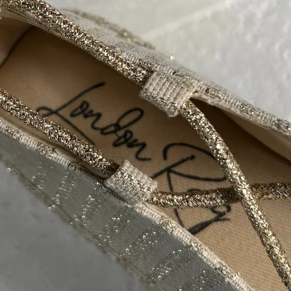 London Rag NWOT SZ6 Gold Stripe Oplin Womens Espadrille Shoes Cottage Boho Comfy